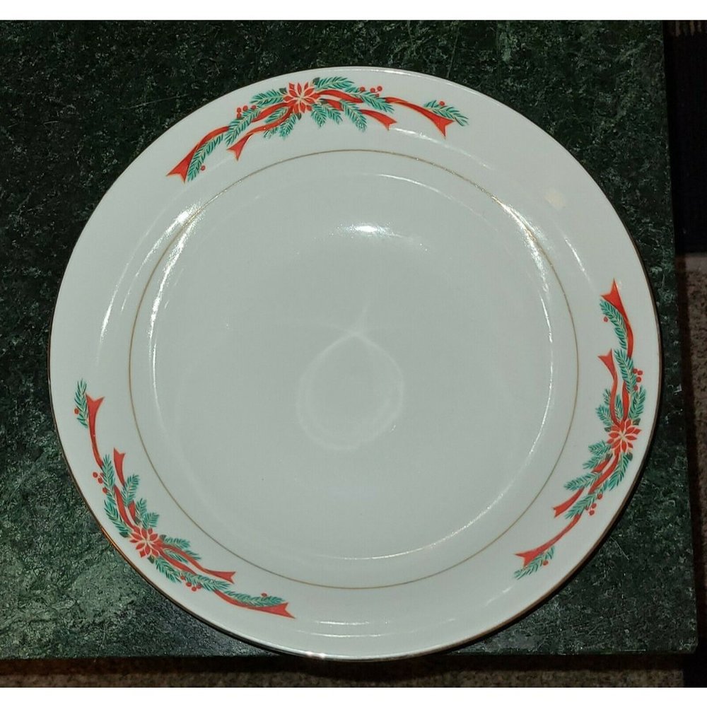 1 Vtg Fairfield Fine China Poinsettia  Ribbons Chritmas Holiday 6" Saucer Plate